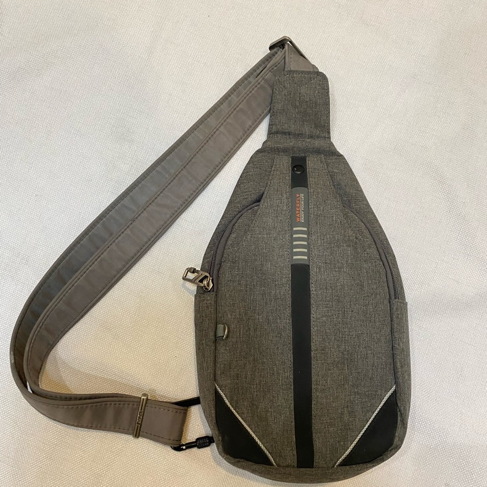 Waterfly Gray Defender Sling Bag Secure Lock 8 Pockets Antitheft NWOT
